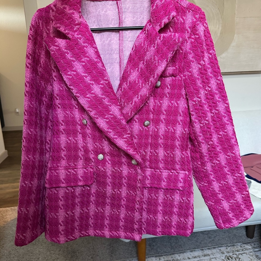 Bright Pink Blazer with Textured Fabric